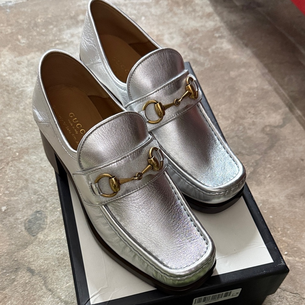 Gucci Women's Metallic Silver Loafers